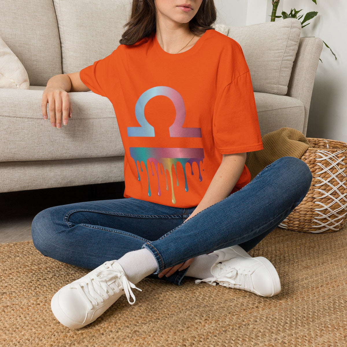 Libra Zodiac Omega Symbol T‑Shirt — Pastel Gradient Drip Graphic Shirt