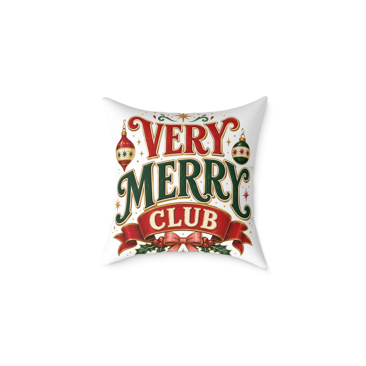 Christmas Very Merry Club Pillow - Festive Christmas Holiday Decorative Cushion