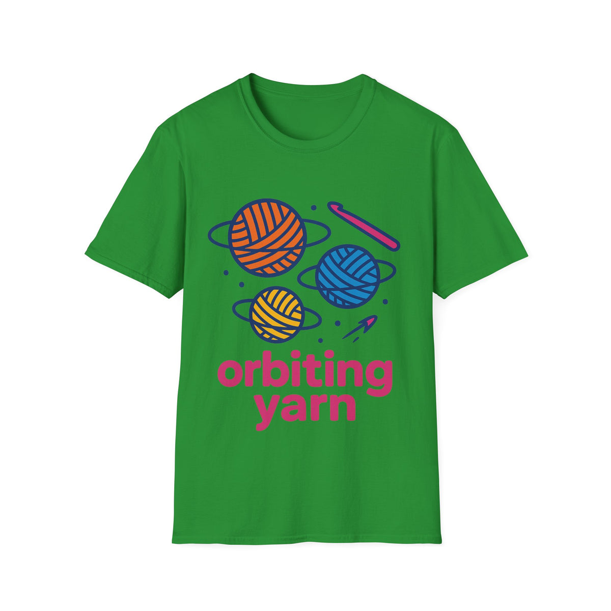 "Orbiting Yarn" Space Galaxy Crochet Graphic Tee - Funny Knitting Crafter White T-Shirt - Trending Now - September 2026
