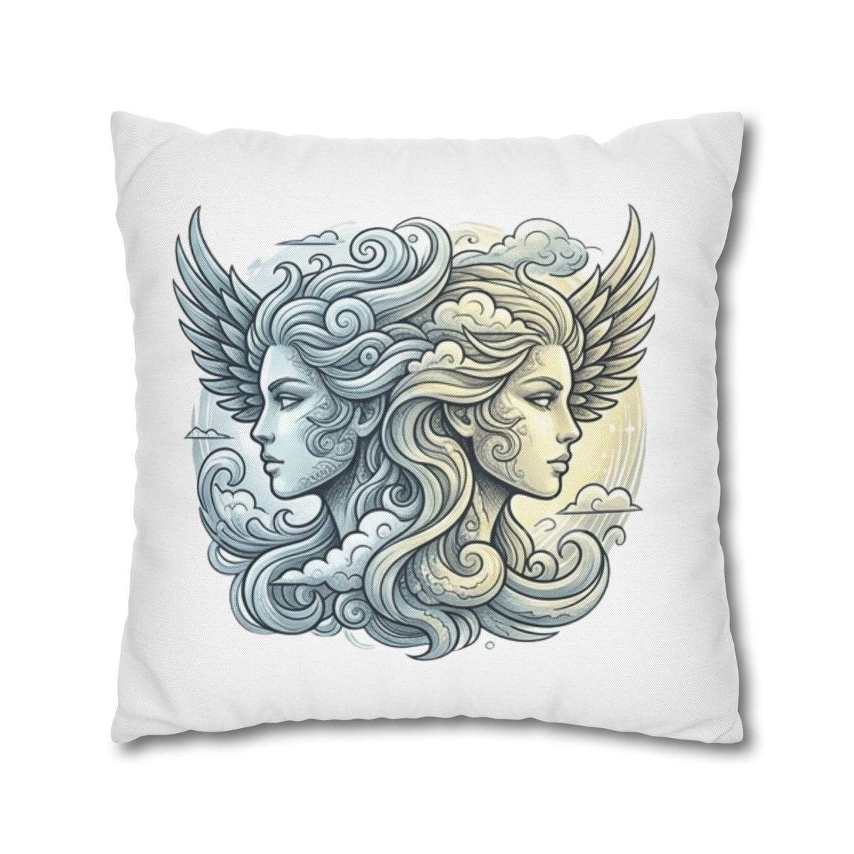 Gemini Dual Goddess Decorative Pillowcase — Celestial Sun & Moon Art Throw Pillow