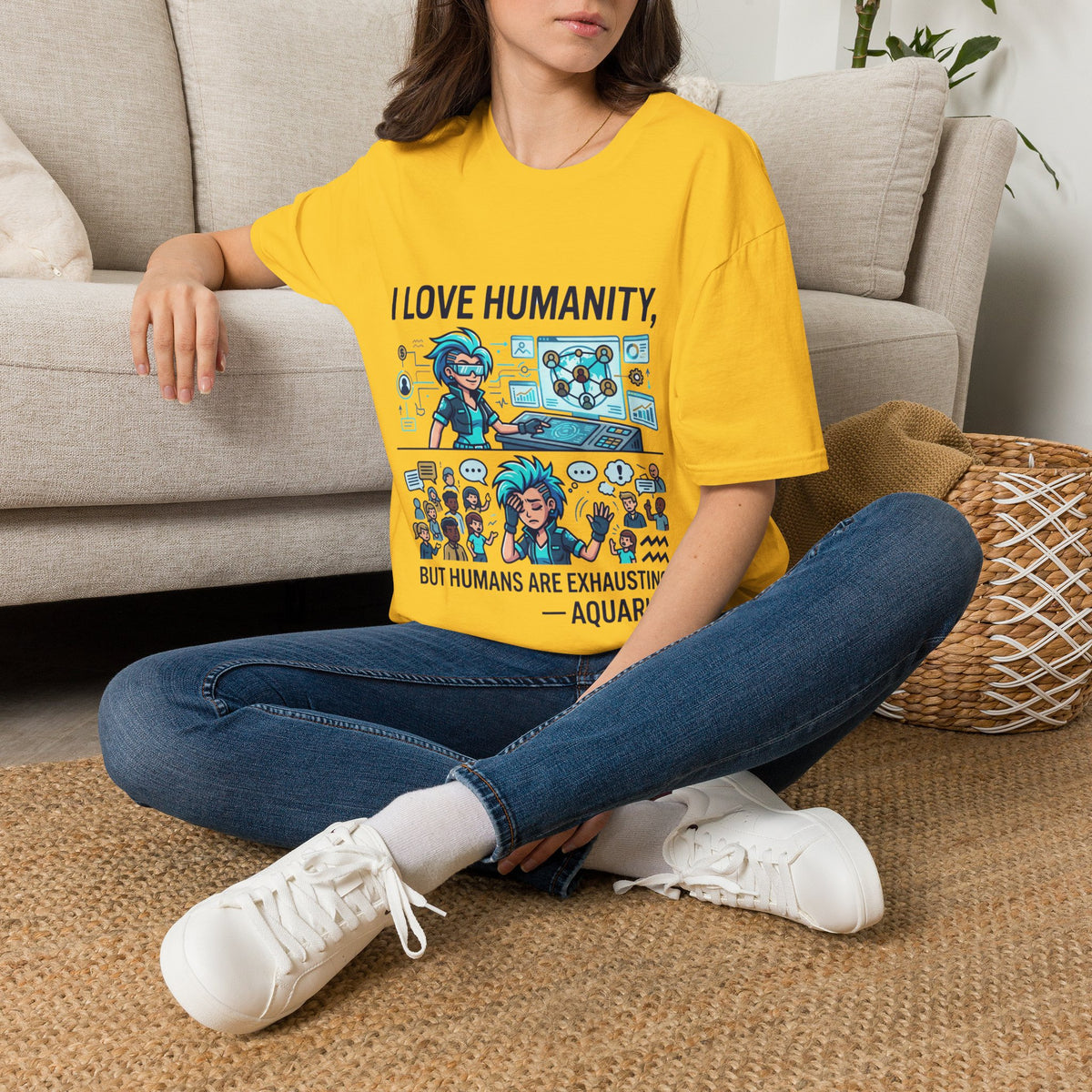 I Love Humanity, But Humans Are Exhausting - Funny Sci‑Fi T‑Shirt