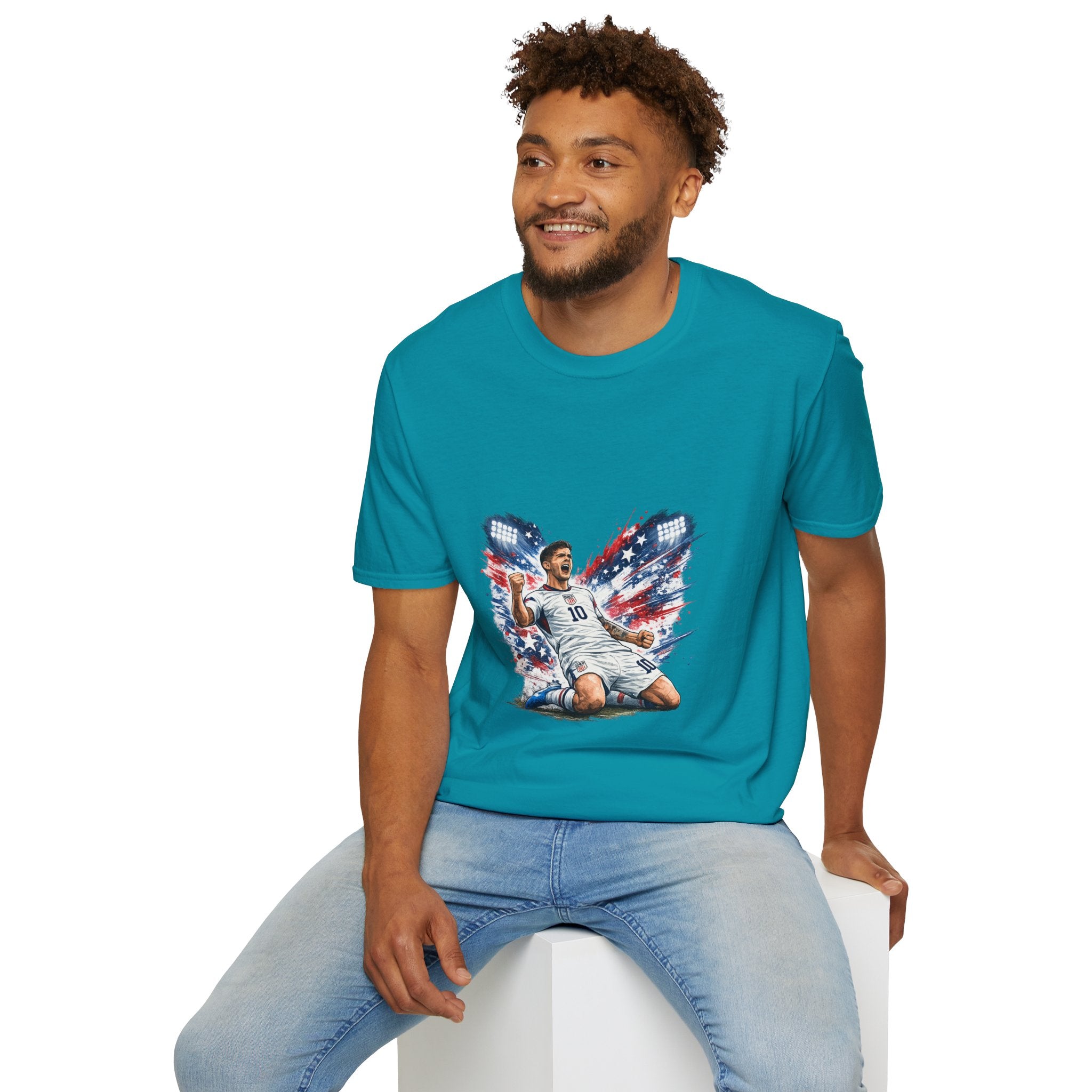 USA Soccer Player Flag T-Shirt — Patriotic Football Fan Tee