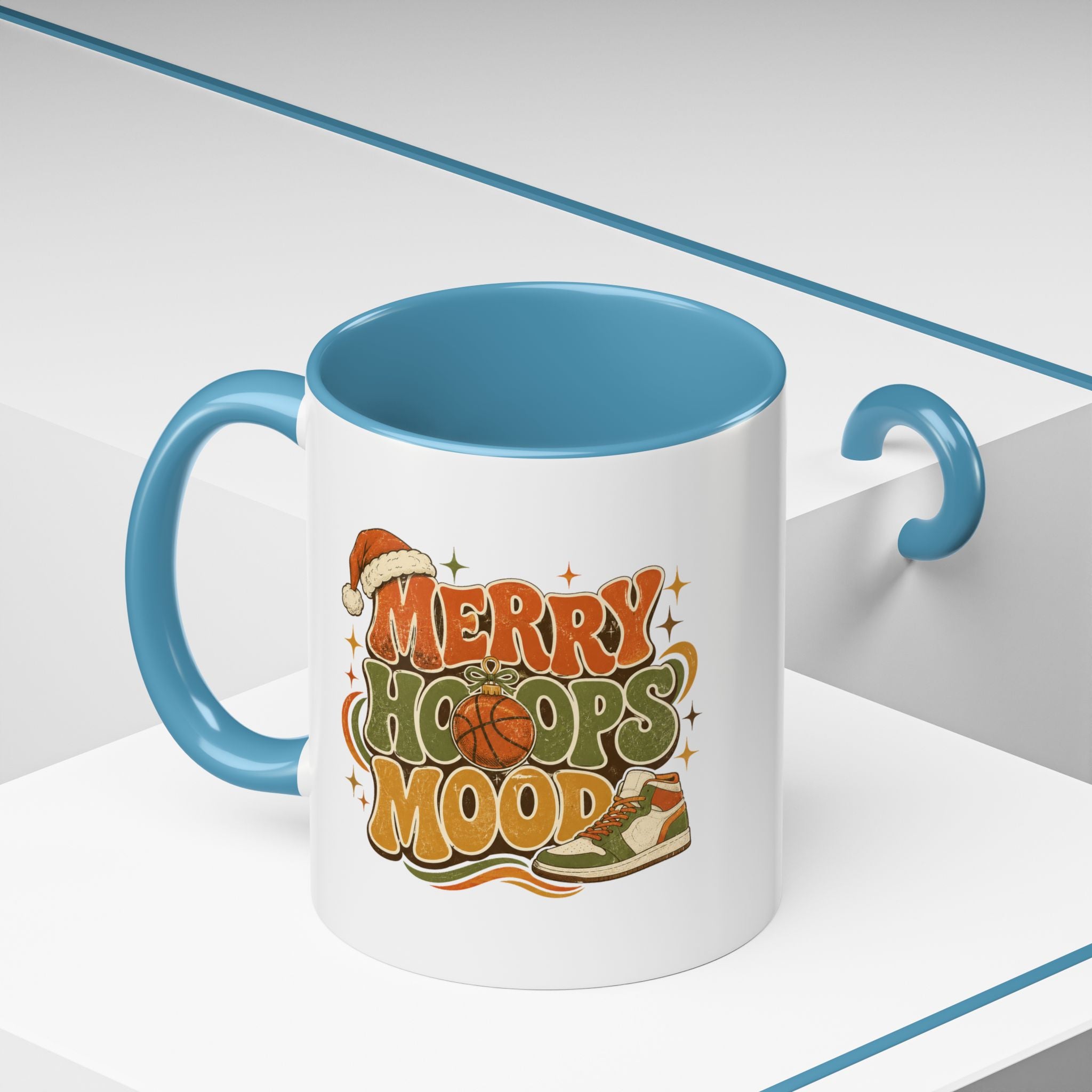 Modern Day Christmas Merry Hoops Mood Accent Coffee Mug — Retro Basketball Christmas Design