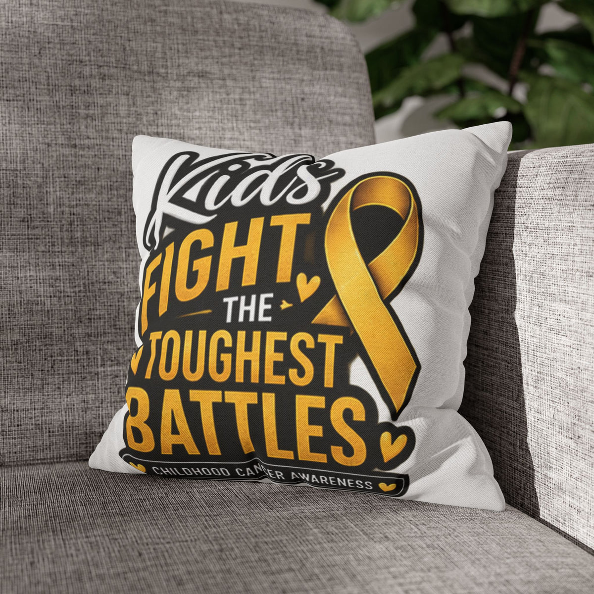 Childhood Cancer Awareness Pillowcase – “Kids Fight the Toughest Battles” Gold Ribbon Throw Pillow