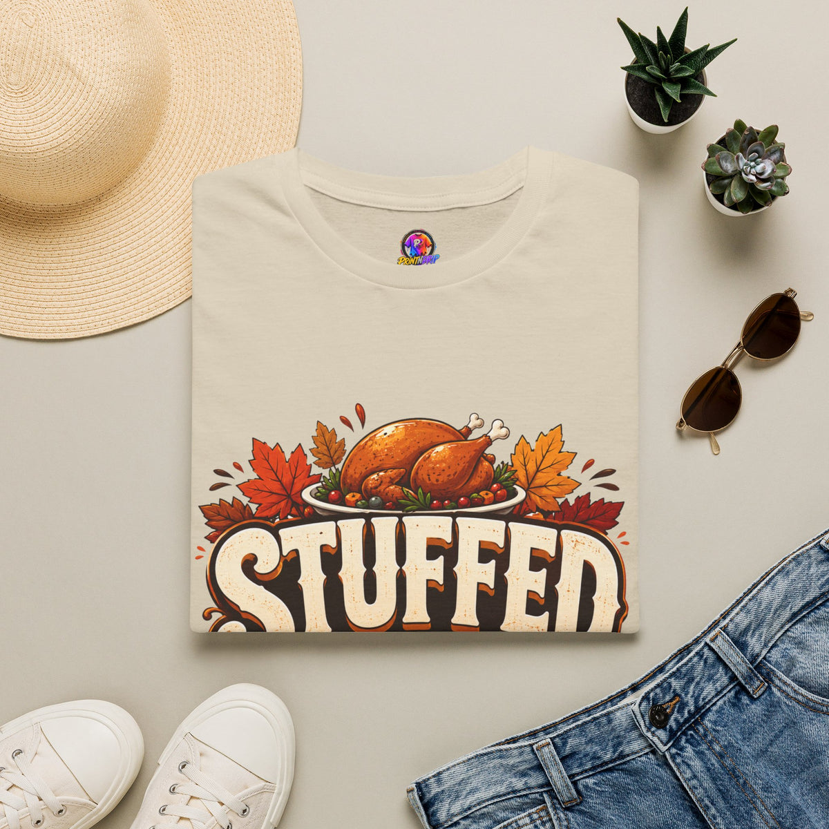 Thanksgiving T-Shirt — "Stuffed and Thankful" Turkey Design