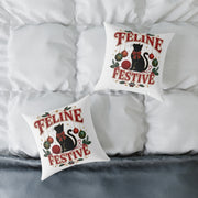 Christmas Feline Festive Square Pillow - Holiday Cat Decor