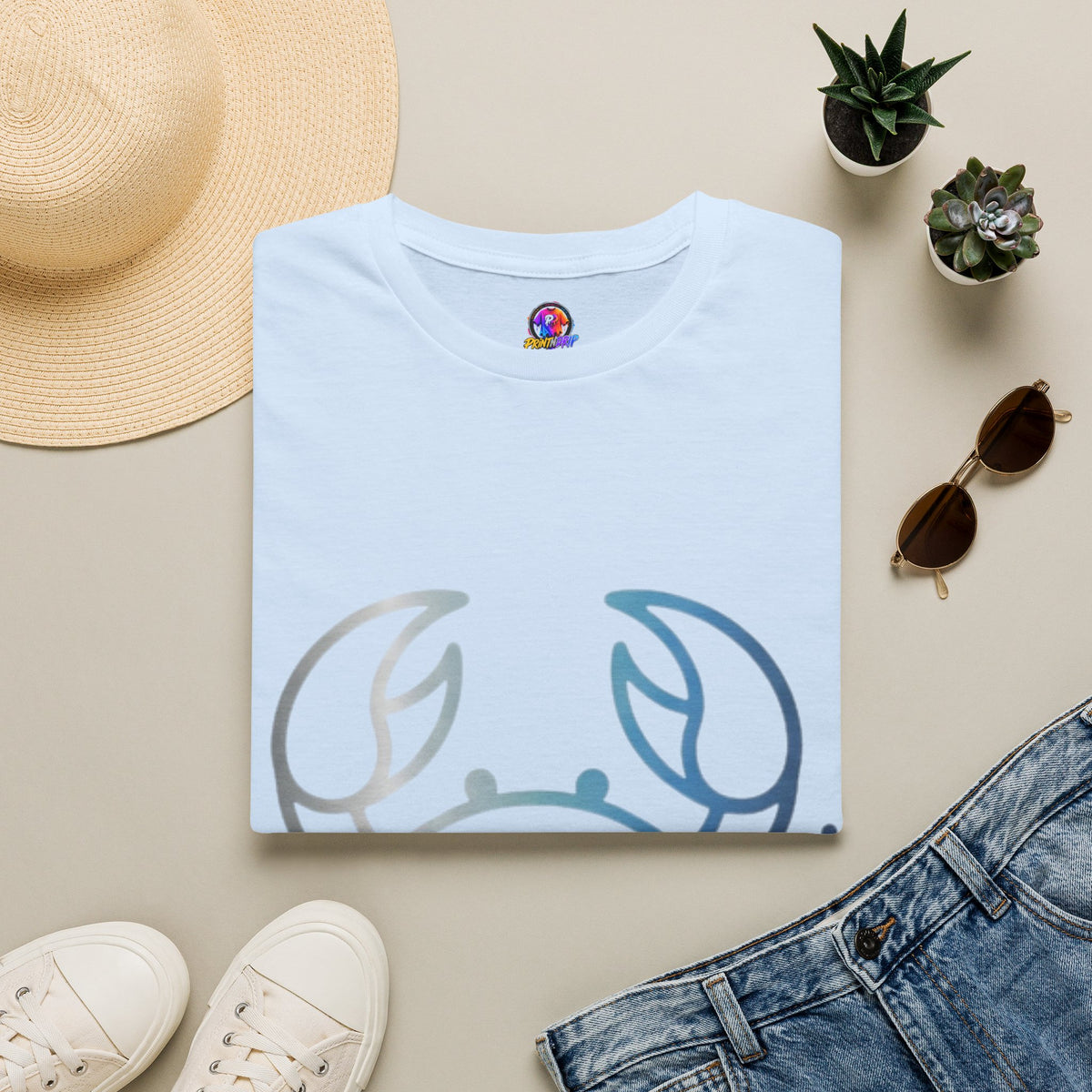 Crab Graphic T-Shirt — Coastal Blue Minimalist Beach Tee