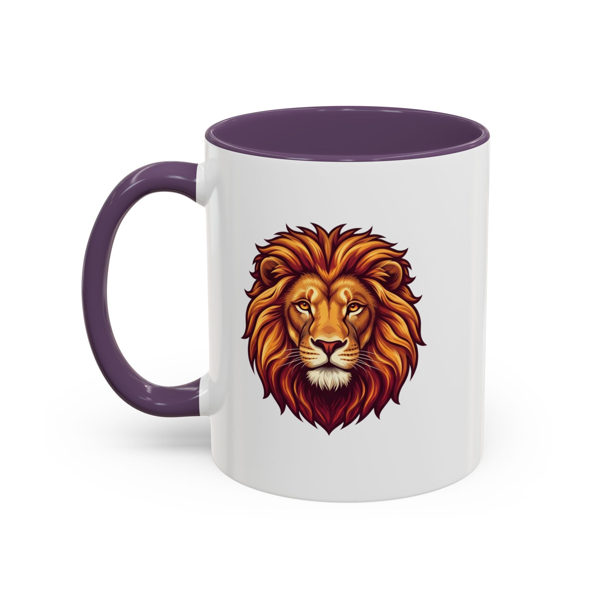 Lion Head Accent Coffee Mug — Bold Tribal Lion Face Design,