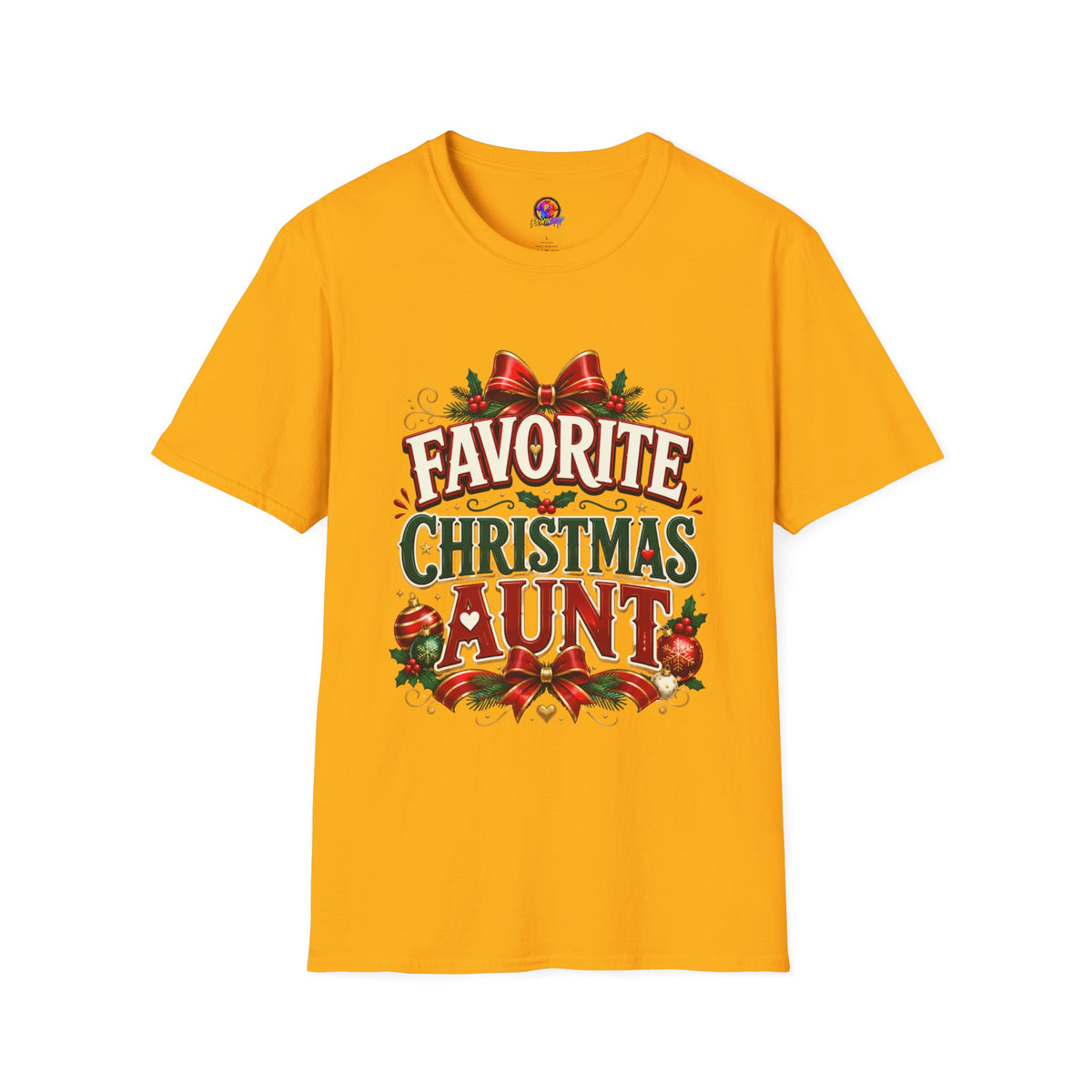 Favorite Christmas Aunt T-Shirt — Festive Holiday Auntie Tee with Bow & Holly