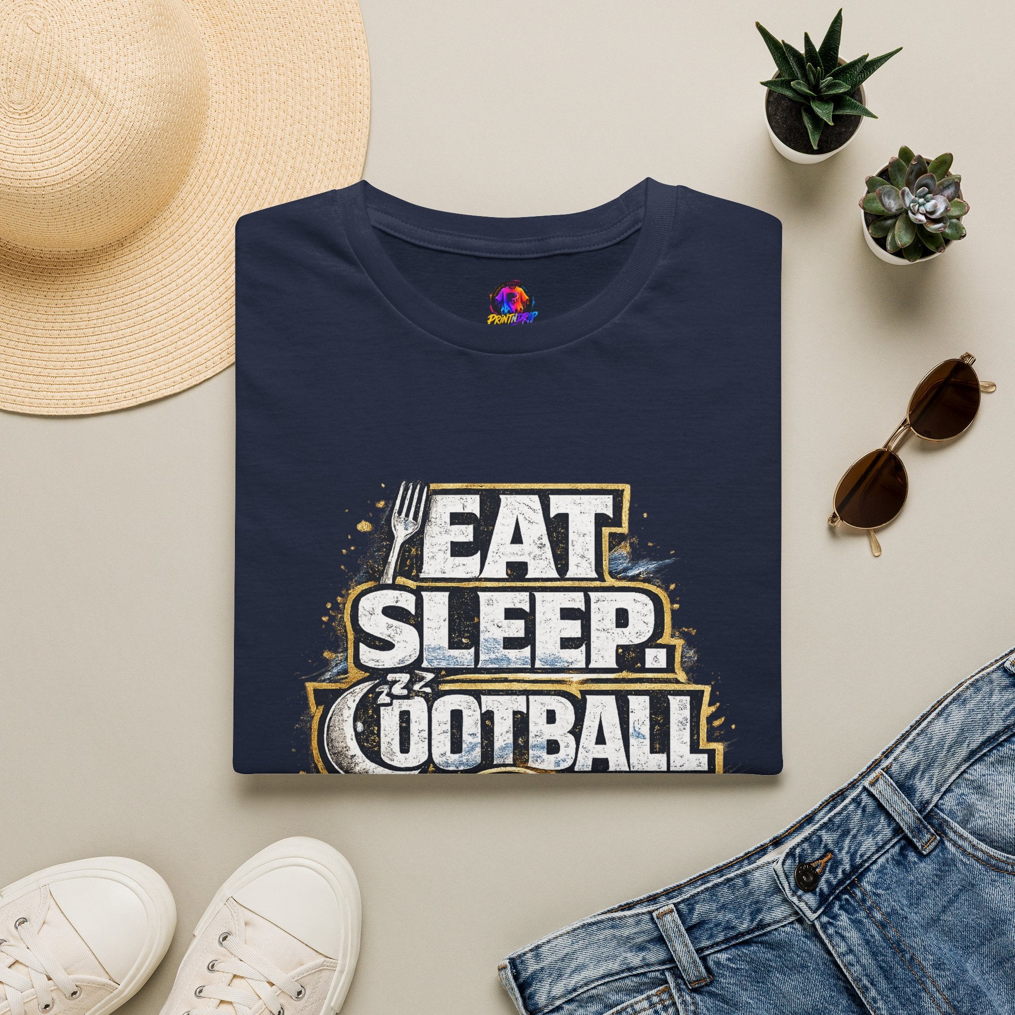 Football 'Eat Sleep Football Repeat' T-Shirt — Vintage Soccer Fan Tee