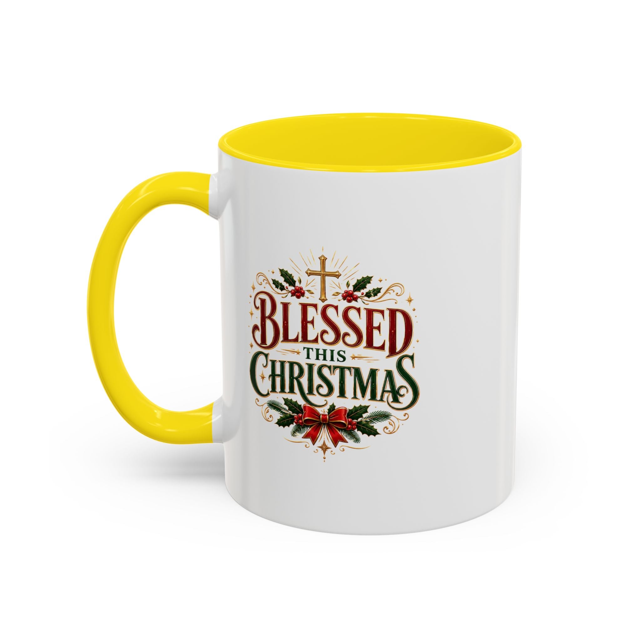 Blessed This Christmas Accent Coffee Mug – Holiday Religious Poinsettia Coffee Cup