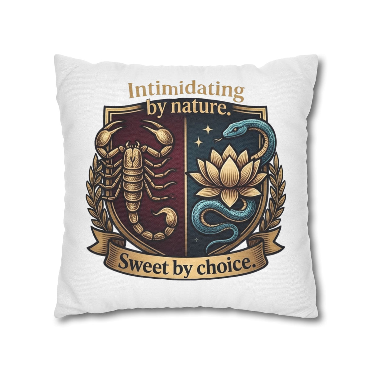 Scorpio Square Pillowcase: "Intimidating by Nature, Sweet by Choice" Scorpio Scorpion & Snake Floral Crest