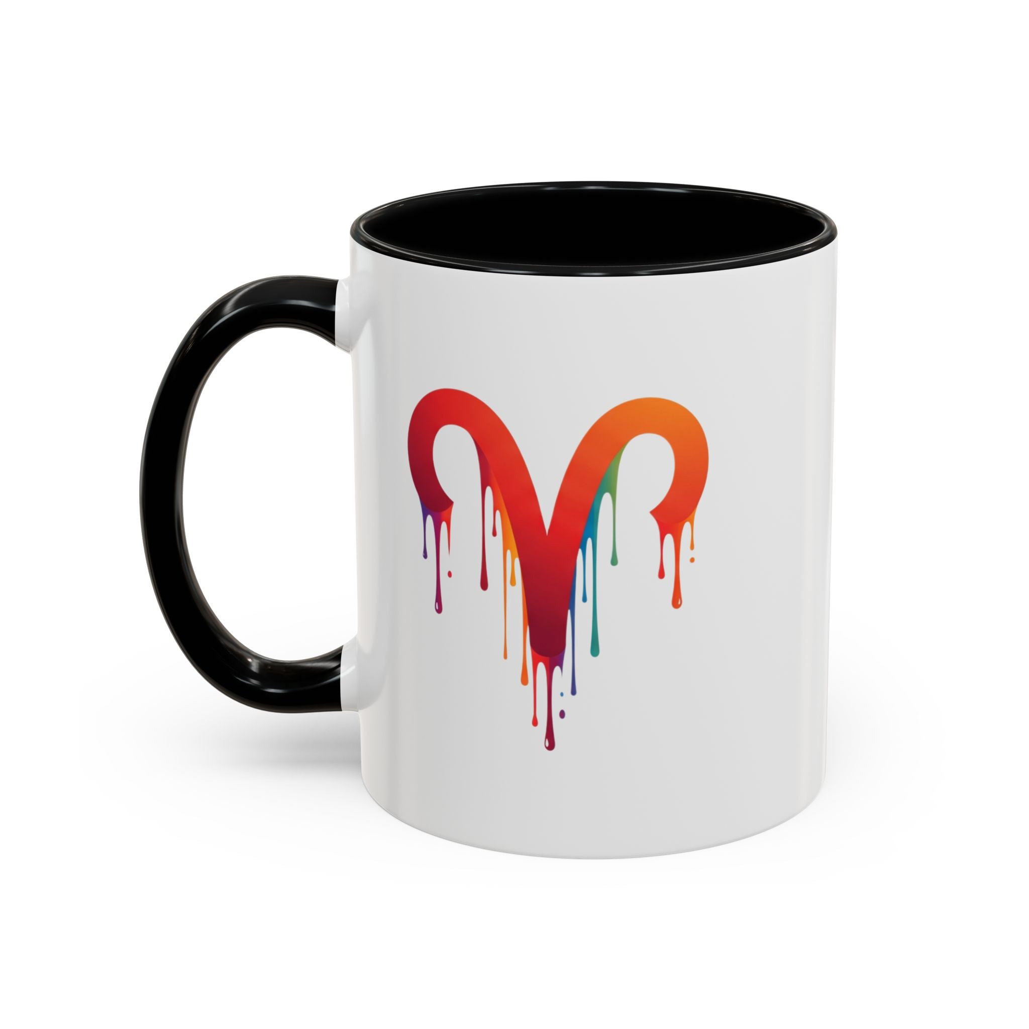 Rainbow Drip Heart Coffee Mug — Colorful Art Accent Mug