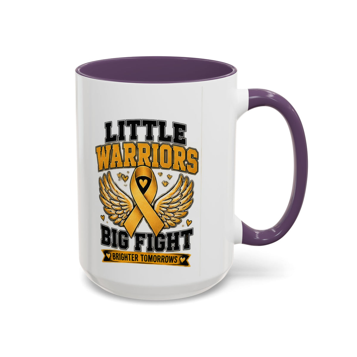Little Warriors Big Fight Childhood Cancer Awareness Coffee Mug — Gold Ribbon Support Accent Mug