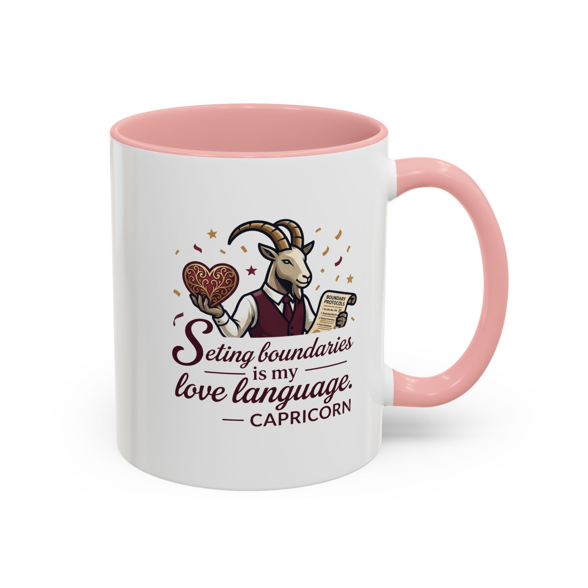 Capricorn Zodiac Coffee Mug — "Setting Boundaries Is My Love Language" Accent Mug
