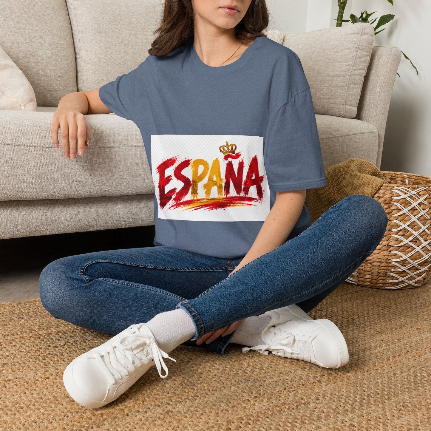 Spain  Graphic T-Shirt — Spanish Flag Brushstroke Design with Crown