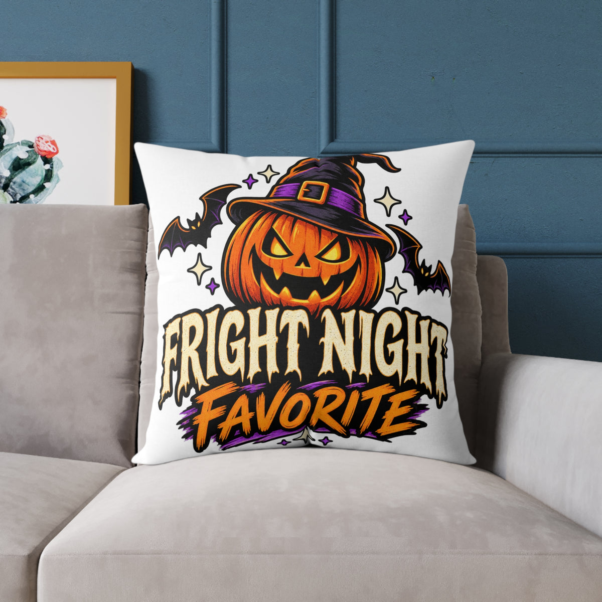 Halloween Pumpkin 'Fright Night Favorite' Square Pillow