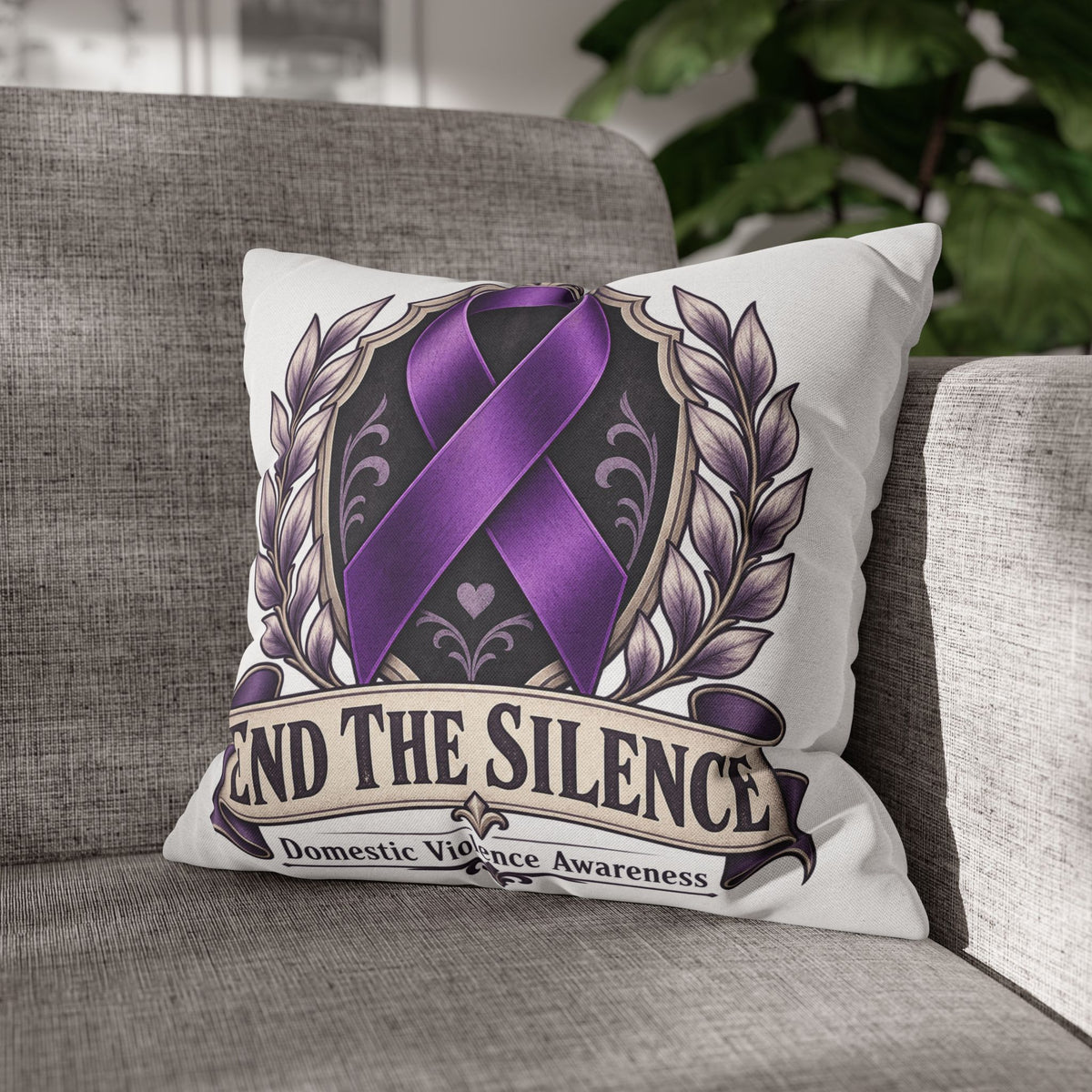 End The Silence Purple Ribbon Pillowcase — Domestic Violence Awareness Throw Pillow