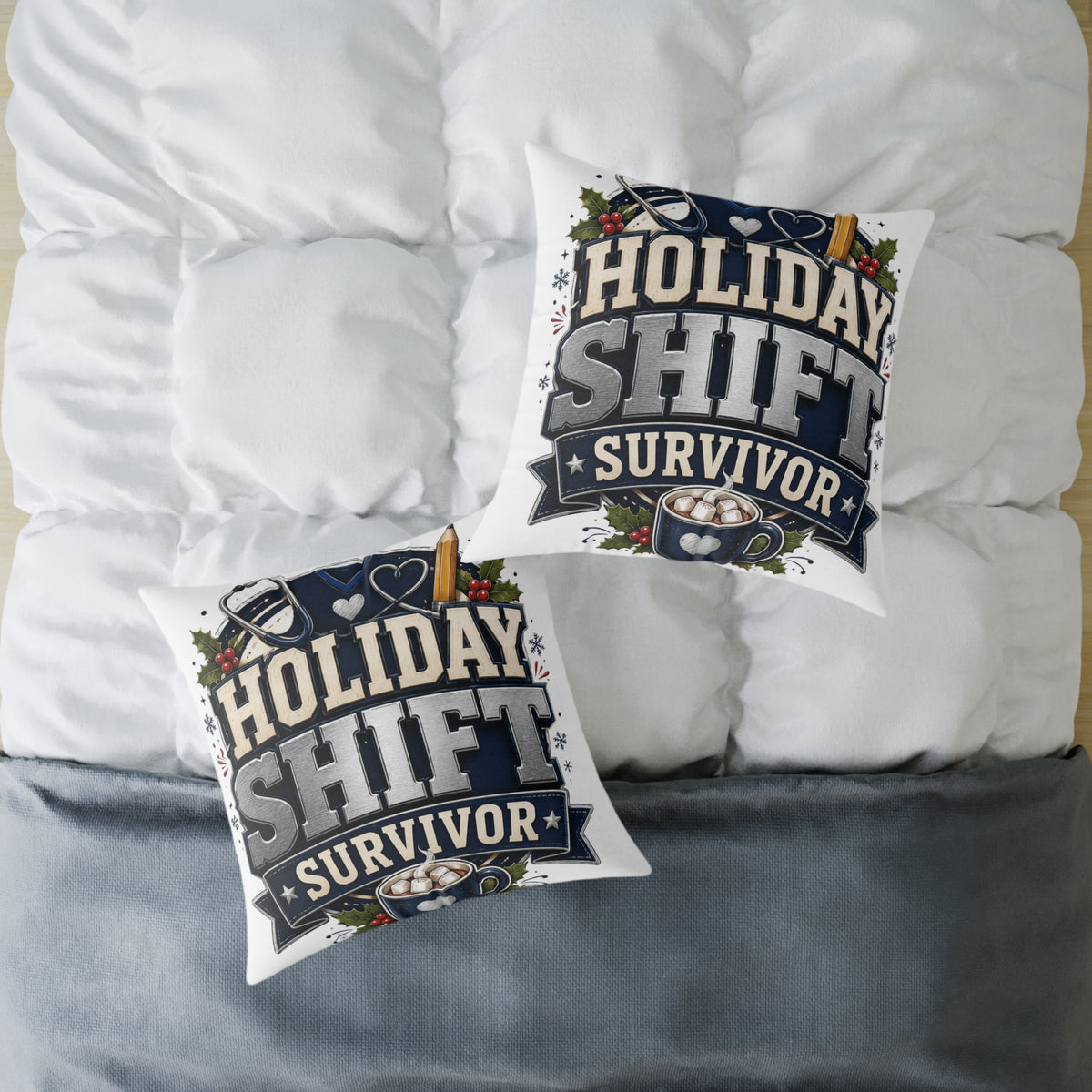 Modern Day Christmas Holiday Shift Survivor Square Poly Canvas Pillow