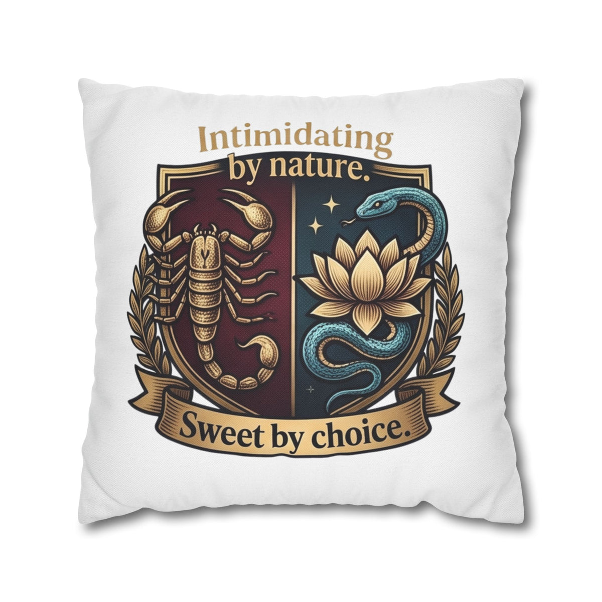Scorpio Square Pillowcase: "Intimidating by Nature, Sweet by Choice" Scorpio Scorpion & Snake Floral Crest
