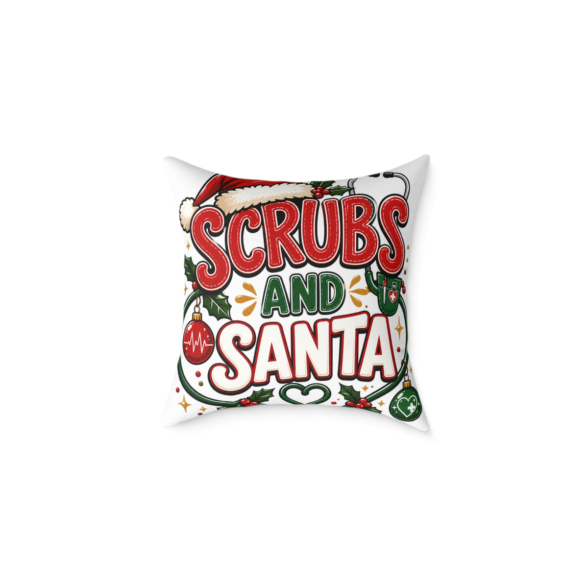 Scrubs and Santa Christmas Pillow — Holiday Nurse Throw Pillow