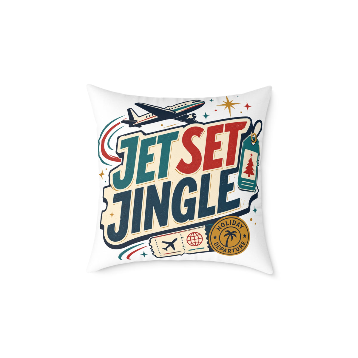 Jet Set Jingle Modern Day Christmas Square Poly Canvas Pillow