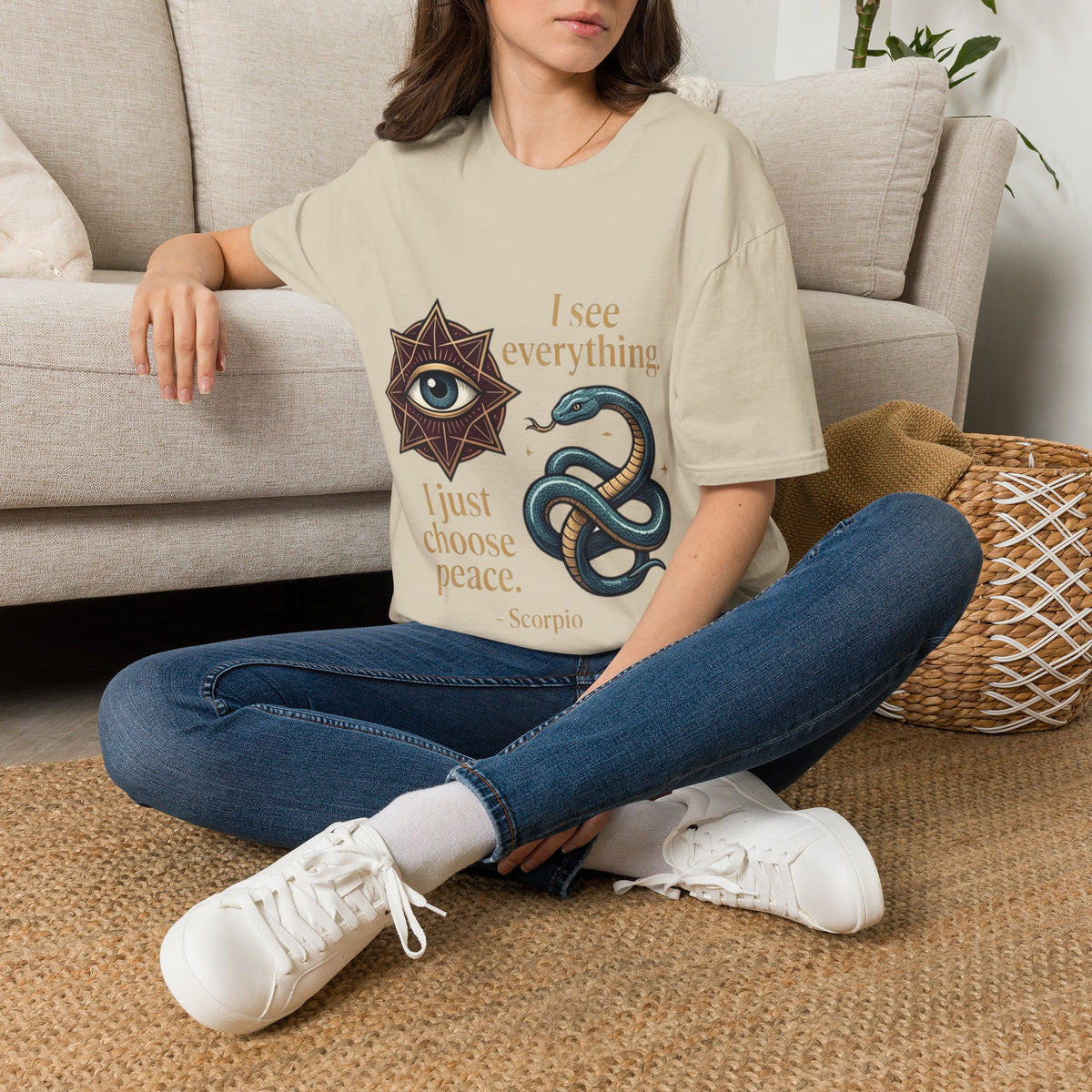 Scorpio “I See Everything” Zodiac T‑Shirt — Astrological Snake & All‑Seeing Eye Design