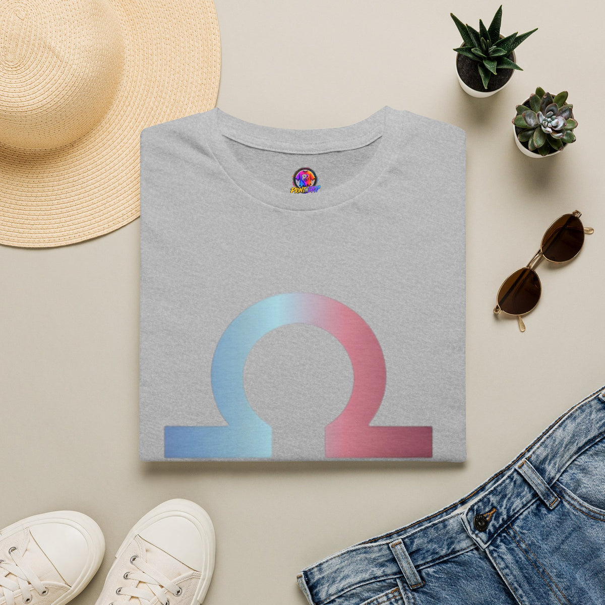 Omega Symbol T-Shirt — Pastel Gradient Drip Design