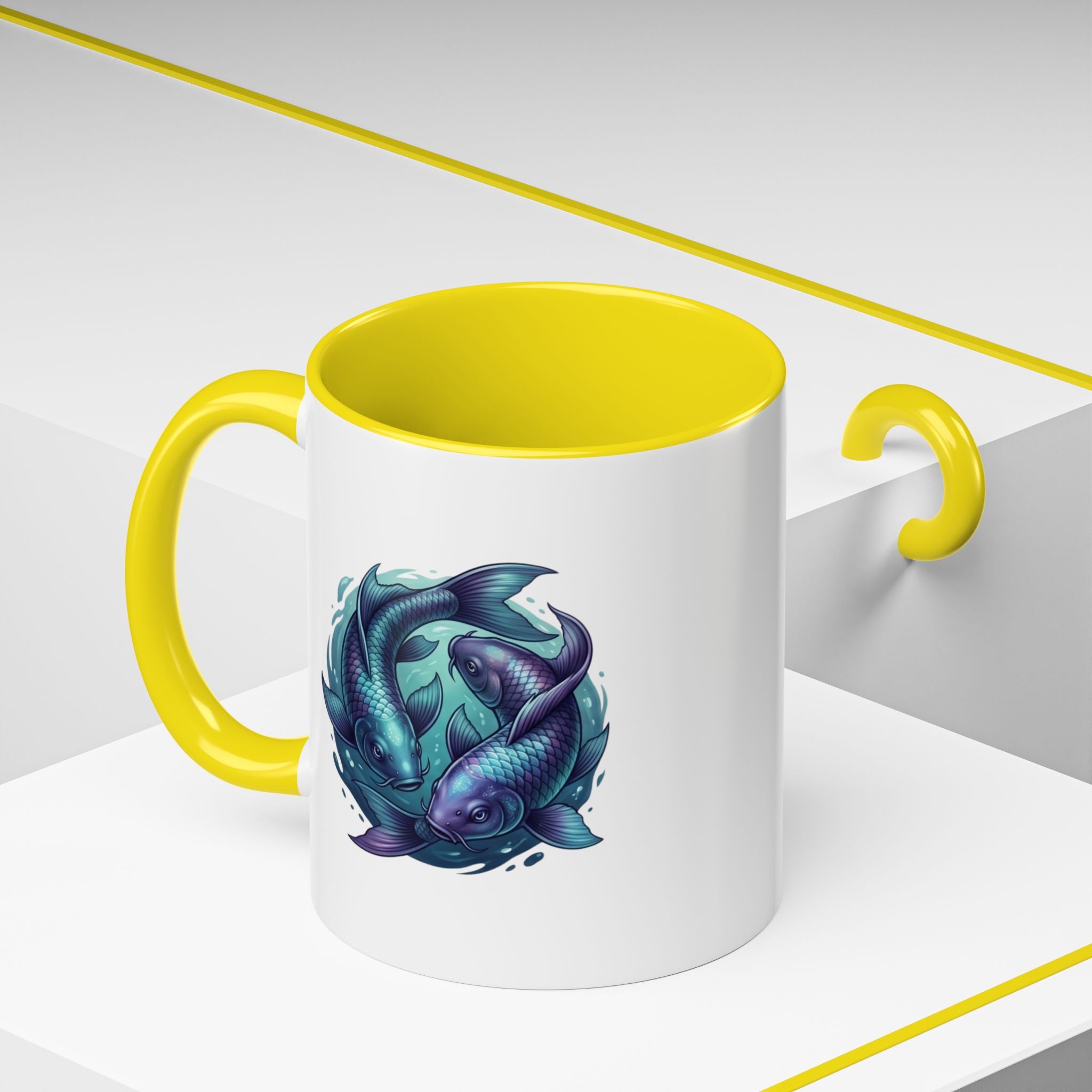 Koi Fish Accent Coffee Mug — Blue Pisces Ceramic Mug