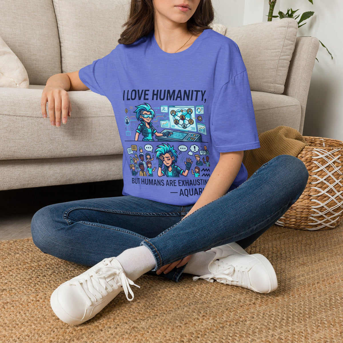 Aquarius Zodiac I Love Humanity T-Shirt — Funny Aquarist Marine Biologist Tee