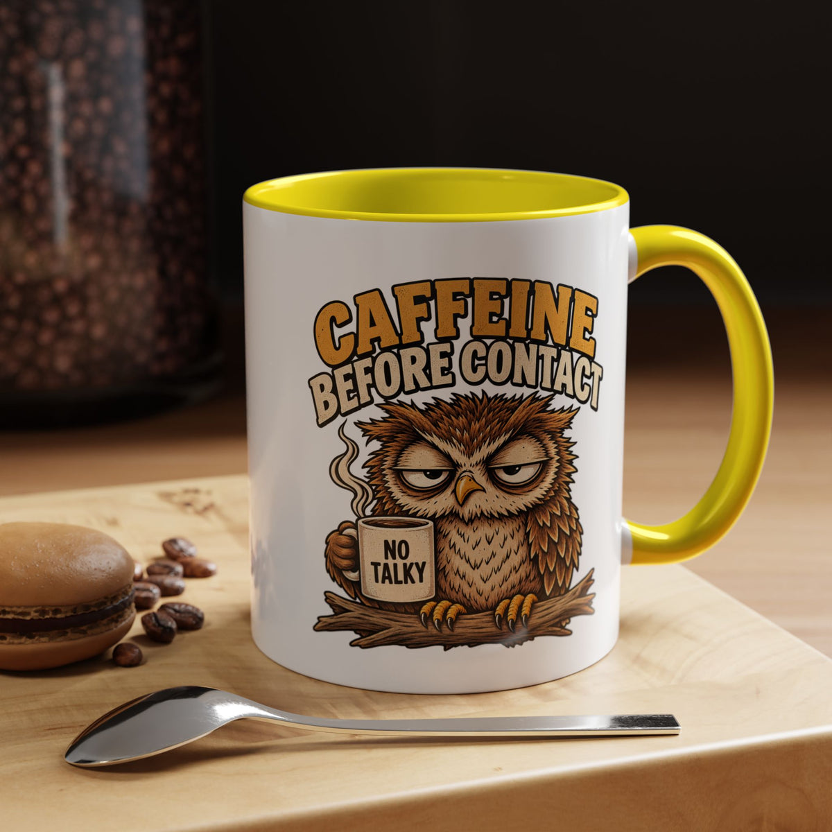 Funny And Witty "Caffeine Before Contact" Accent Coffee Mug (11, 15oz)