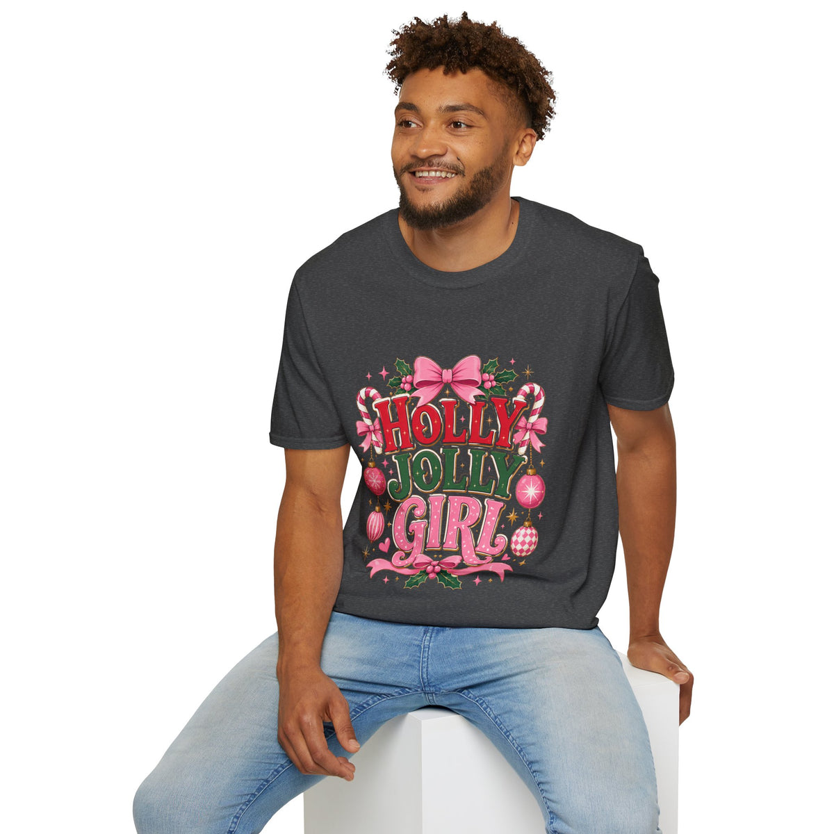 Holly Jolly Girl T-Shirt — Pink Holiday Graphic Tee