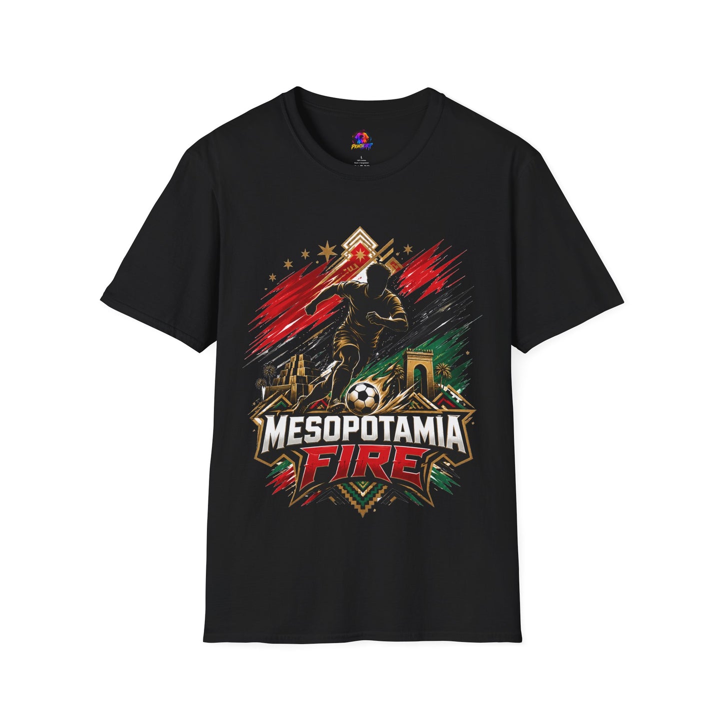 Iraq Mesopotamia Fire Soccer T-Shirt — Vintage Football Player Graphic Tee