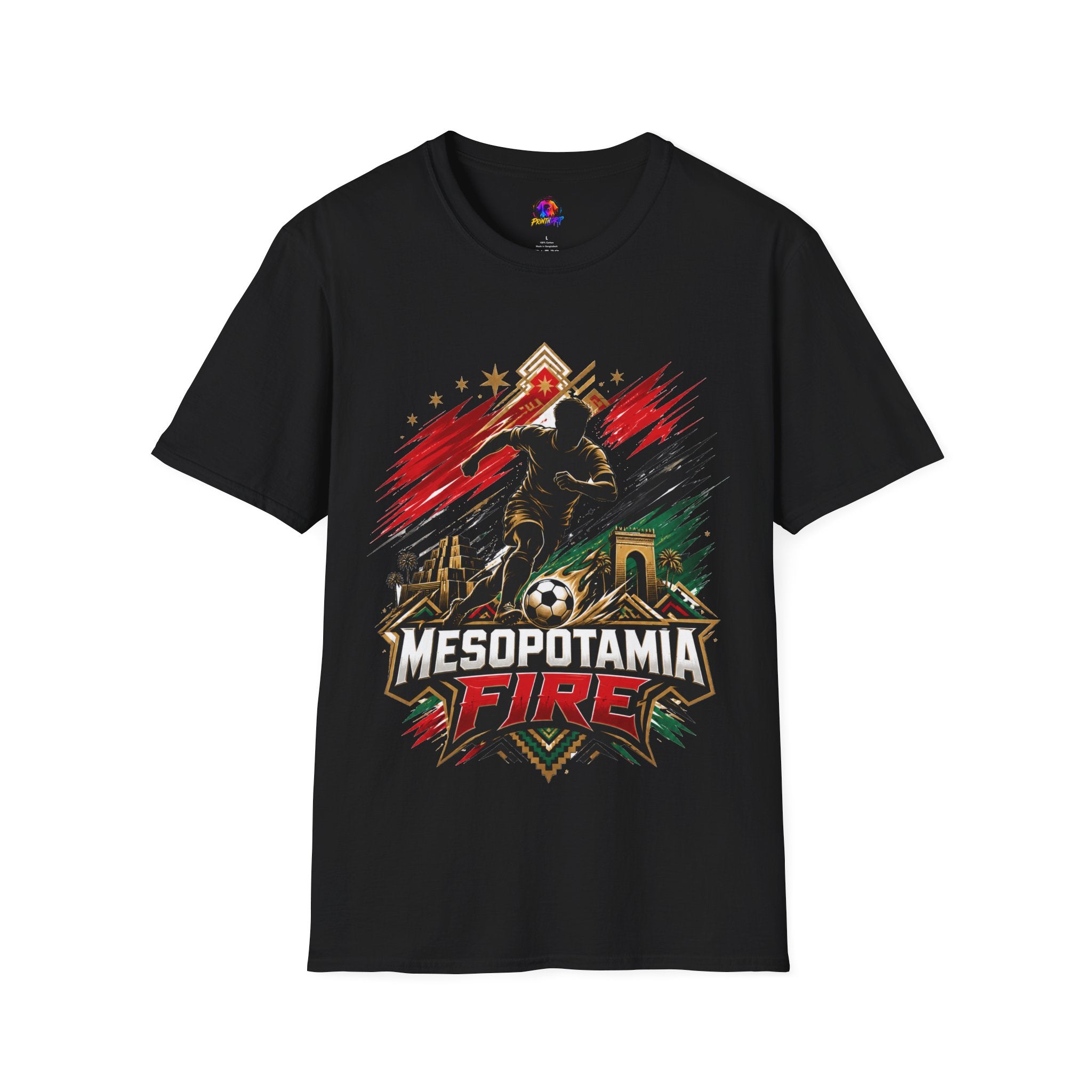 Iraq Mesopotamia Fire Soccer T-Shirt — Vintage Football Player Graphic Tee