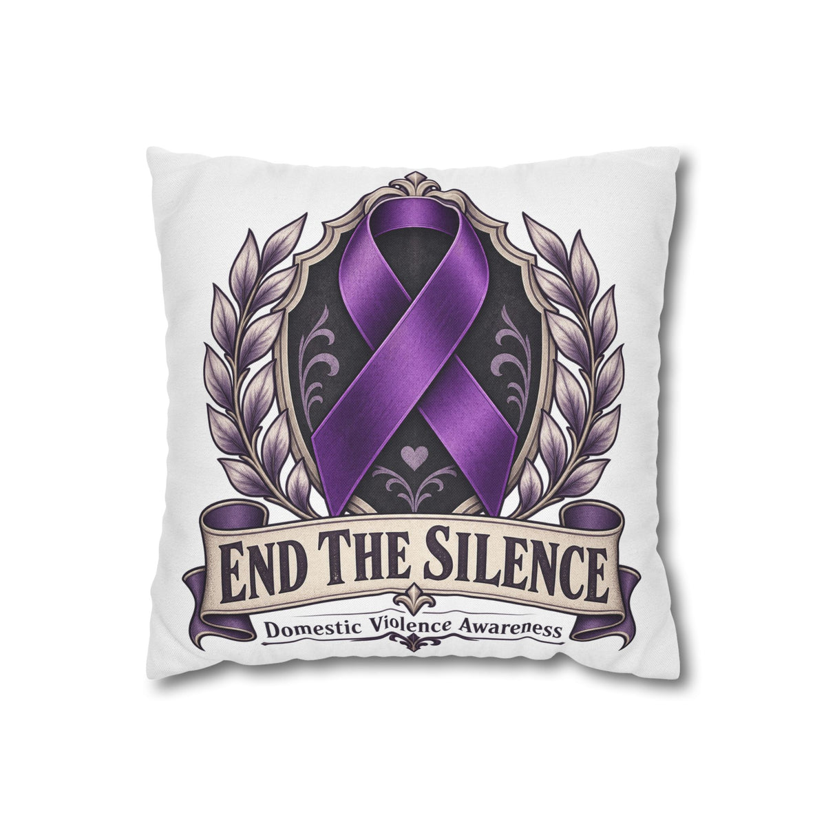 End The Silence Purple Ribbon Pillowcase — Domestic Violence Awareness Throw Pillow