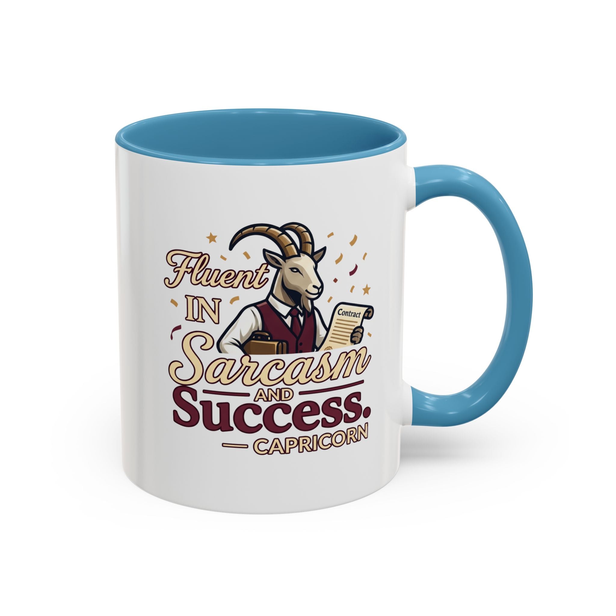 Capricorn Coffee Mug — "Fluent in Sarcasm and Success" Accent Mug