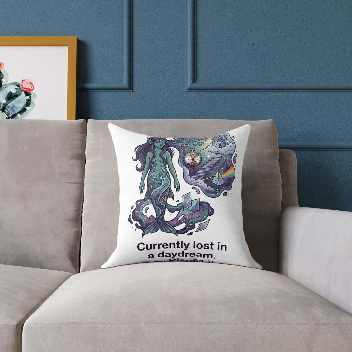 Pisces Zodiac Currently Lost In A Daydream Square Poly Canvas Pillow