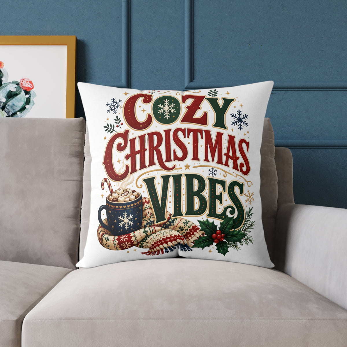 Cozy Christmas Vibes Pillow - Holiday Decorative Throw Cushion