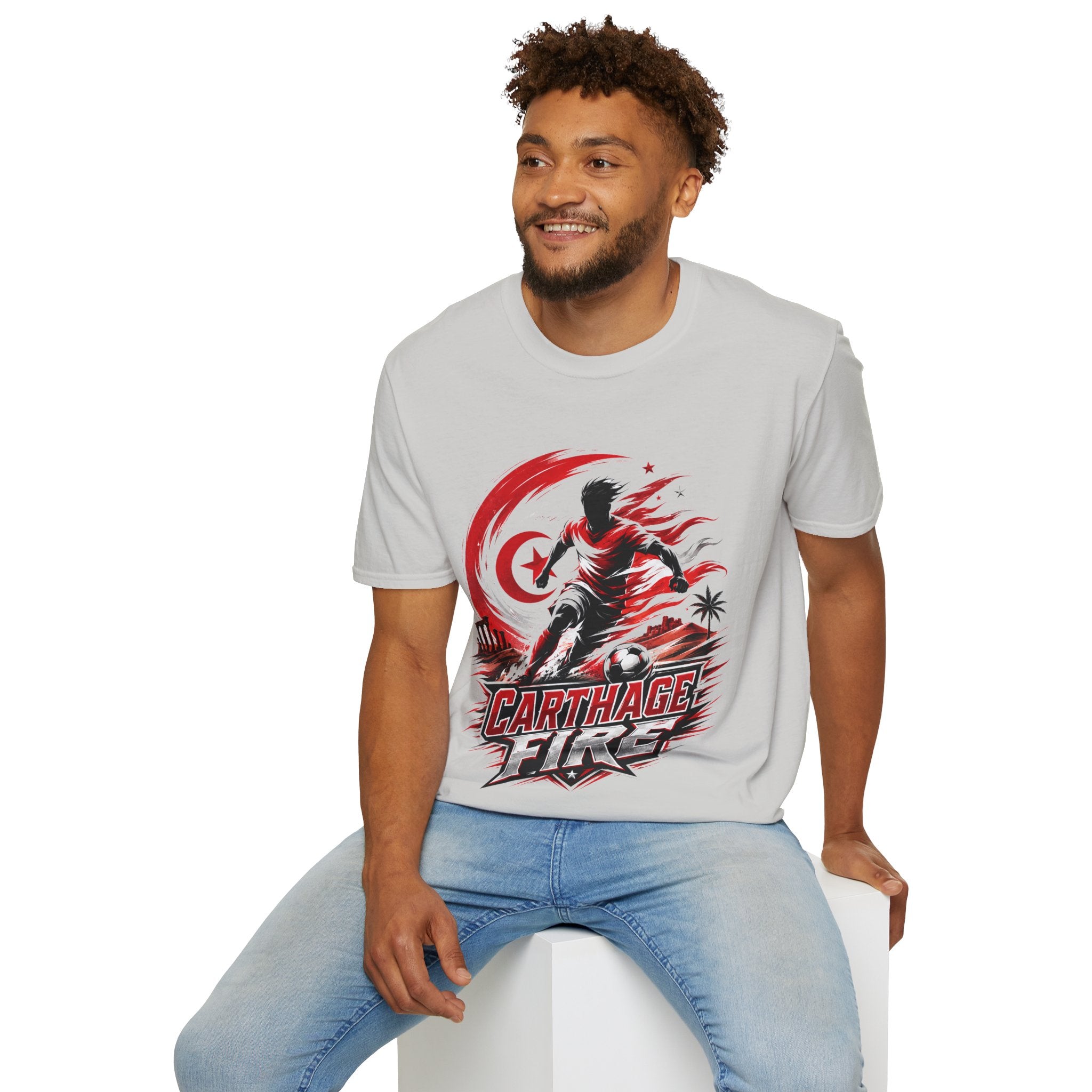 Tunisia Carthage Fire Soccer T-Shirt — Red Crescent Football Fan Tee