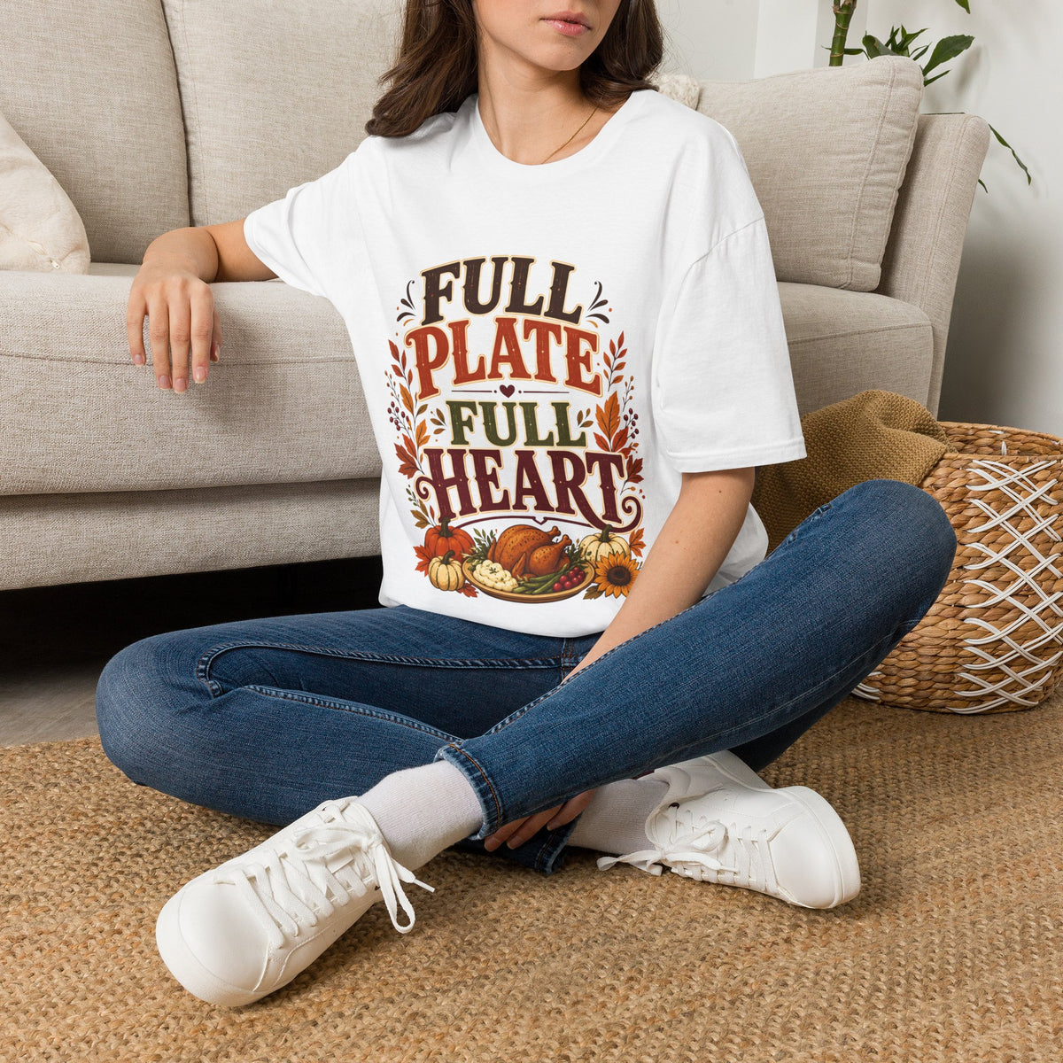Thanksgiving T-Shirt - "Full Plate Full Heart" Fall Harvest Tee