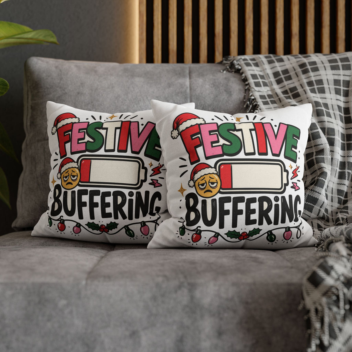 Festive Buffering Holiday Pillowcase —Modern Day Christmas   Funny Christmas Decorative Throw Pillow Cover