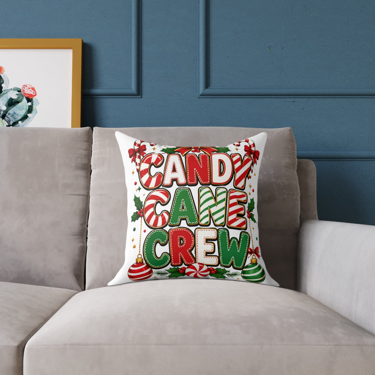 Christmas Candy Cane Crew Square Poly Canvas Pillow