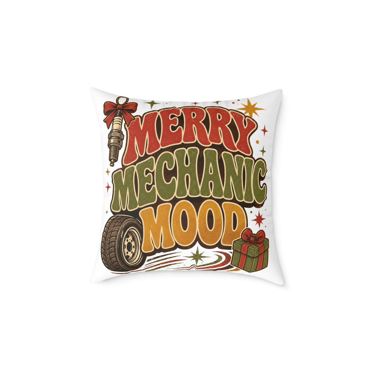 Modern Day Christmas Merry Mechanic Mood Pillow - Christmas Car Mechanic Holiday Throw Pillow