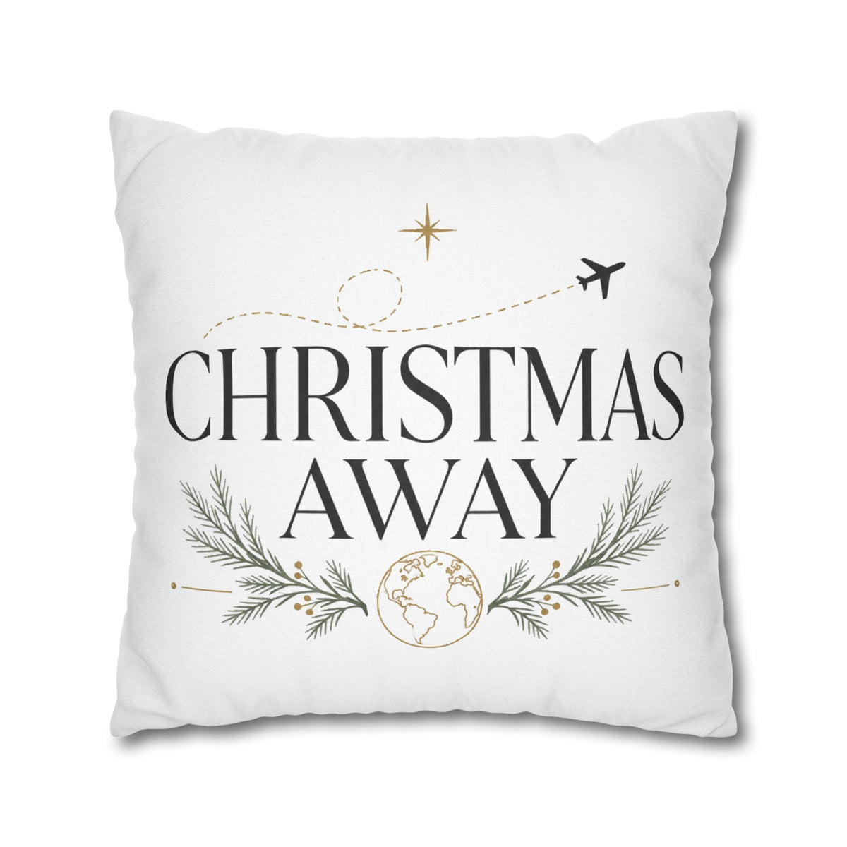 Christmas Away Square Pillowcase – Travel-Themed Holiday Decorative Pillow