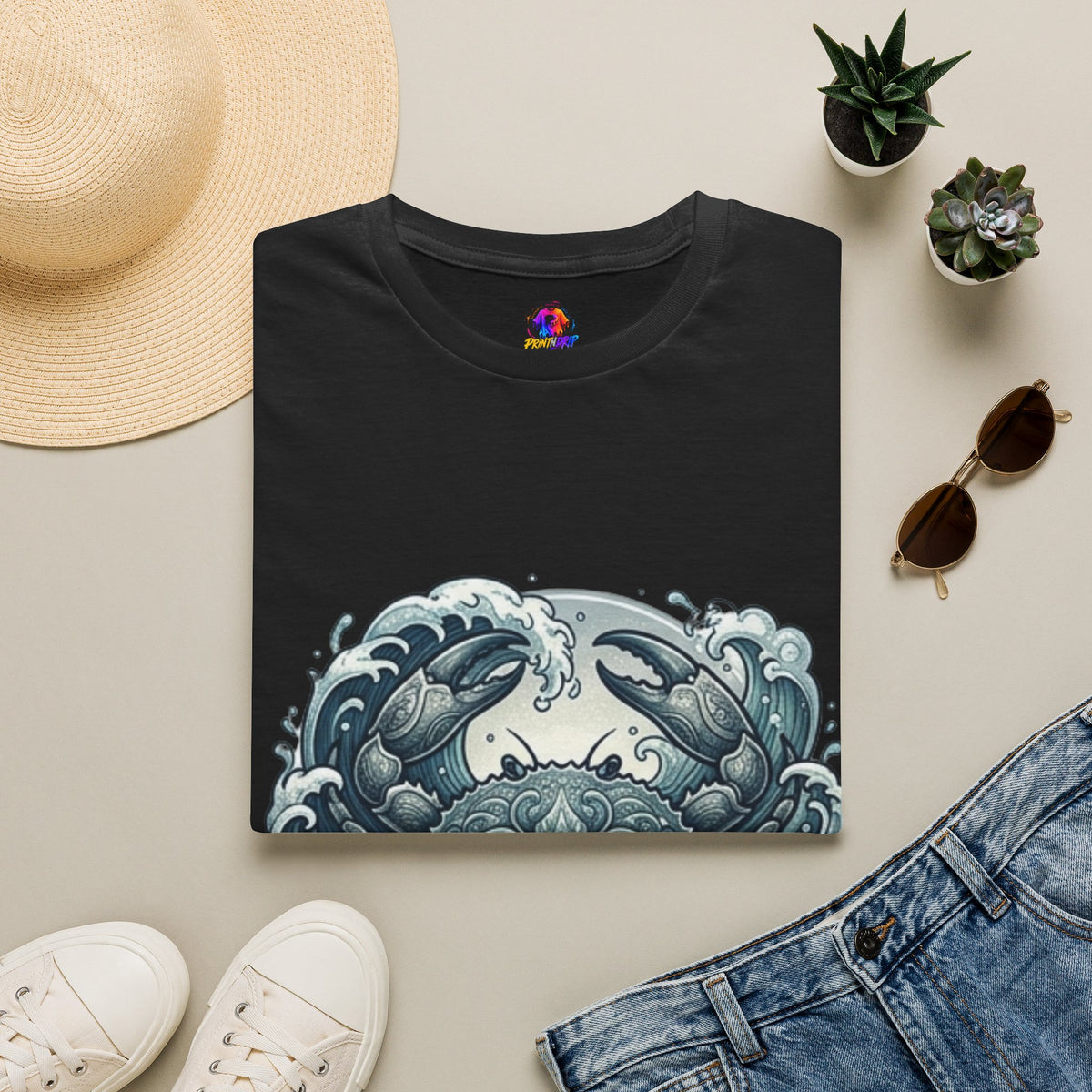Crab and Waves Graphic T-Shirt — Coastal Oceanic Nautical Tee