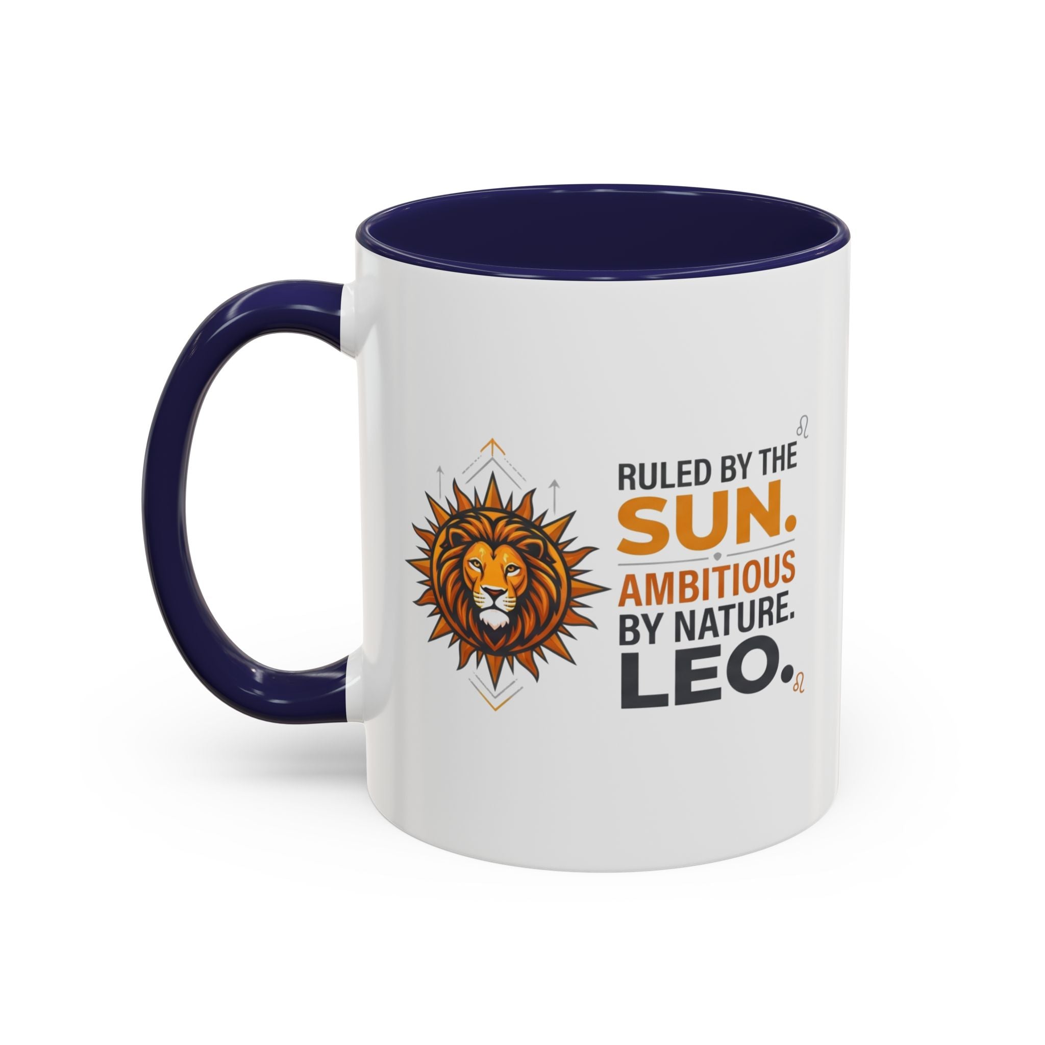 Leo Zodiac Coffee Mug — "Ruled by the Sun. Ambitious by Nature. LEO." Accent Ceramic Mug