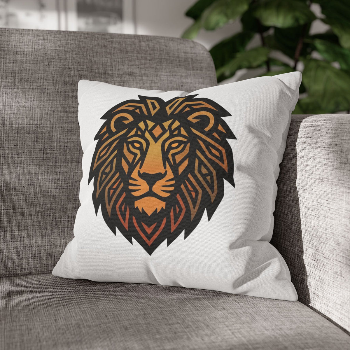 Leo Lion Head Decorative Pillowcase — Geometric Tribal Lion Throw Pillow Cover
