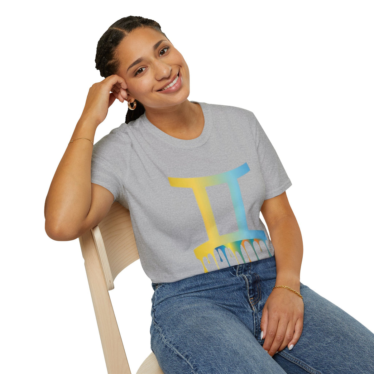 Gemini Drip Zodiac T-Shirt — Rainbow Gemini Symbol Tee