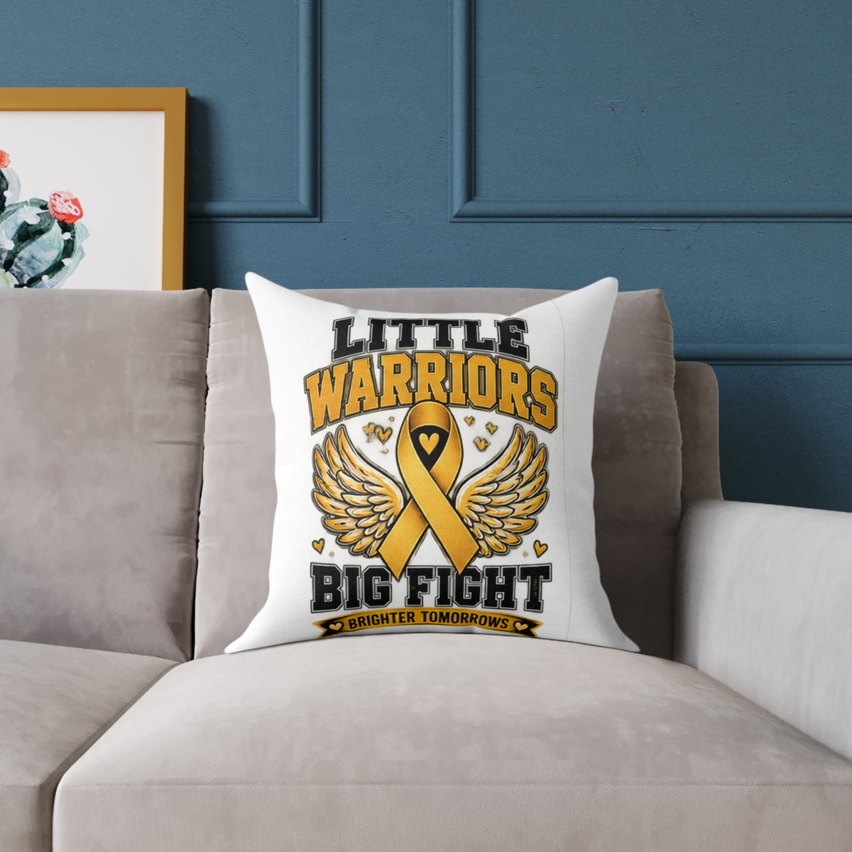 Child Cancer Awareness Pillow – "Little Warriors Big Fight" Square Throw Pillow