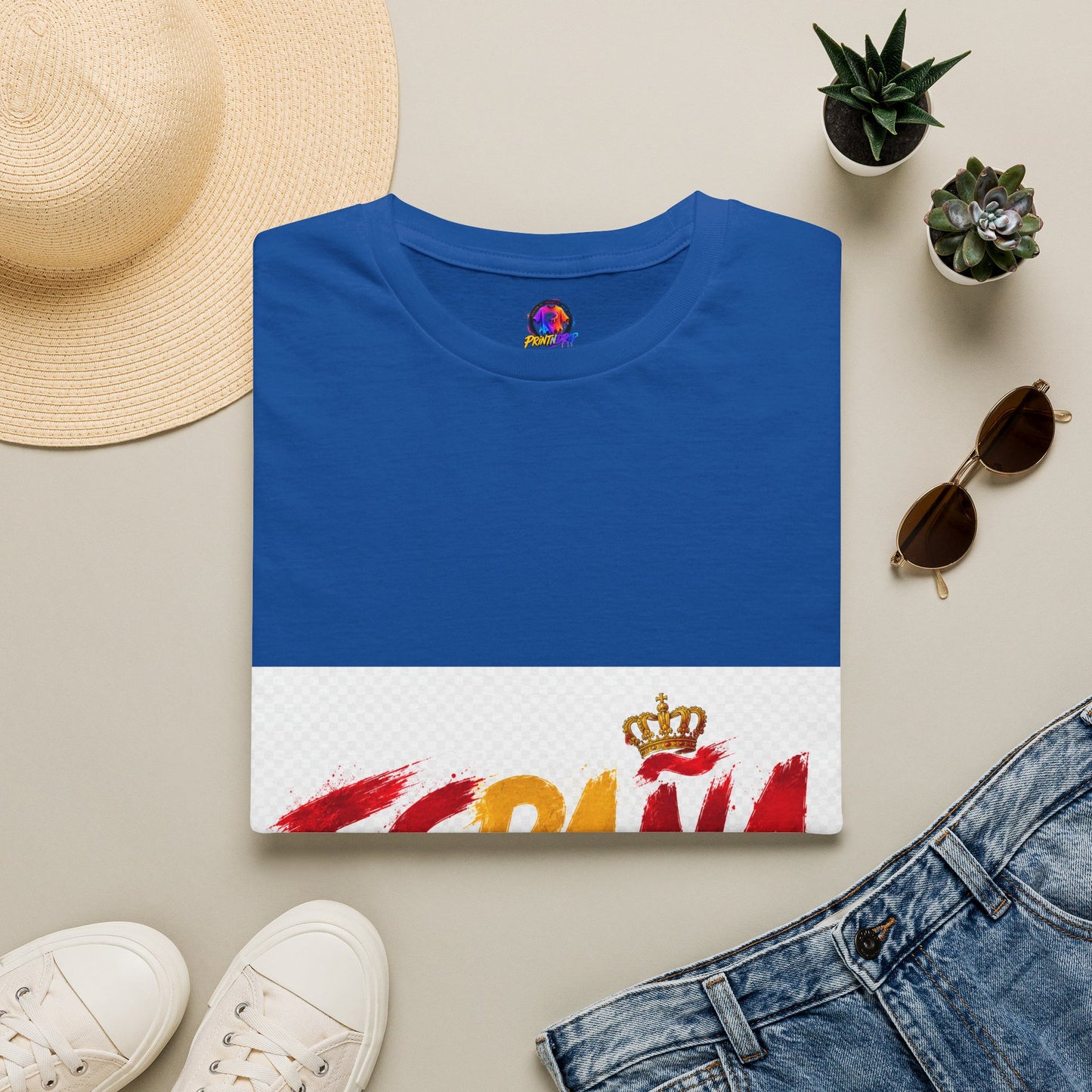 Spain  Graphic T-Shirt — Spanish Flag Brushstroke Design with Crown